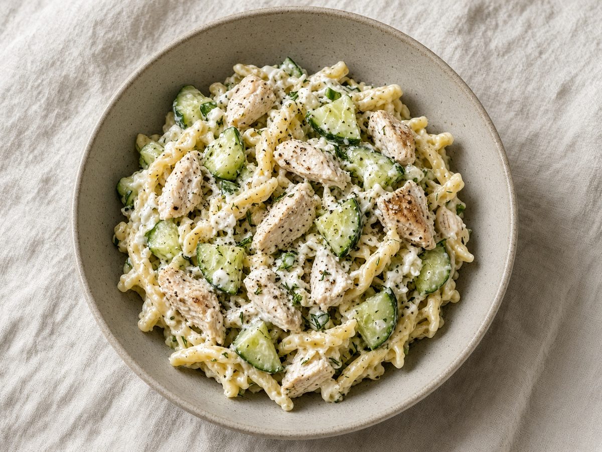 Nudelsalat mit Hähnchen und Joghurt