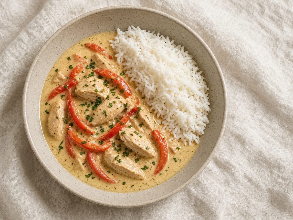 Puten-Curry mit leichter Kokosmilch und Reis