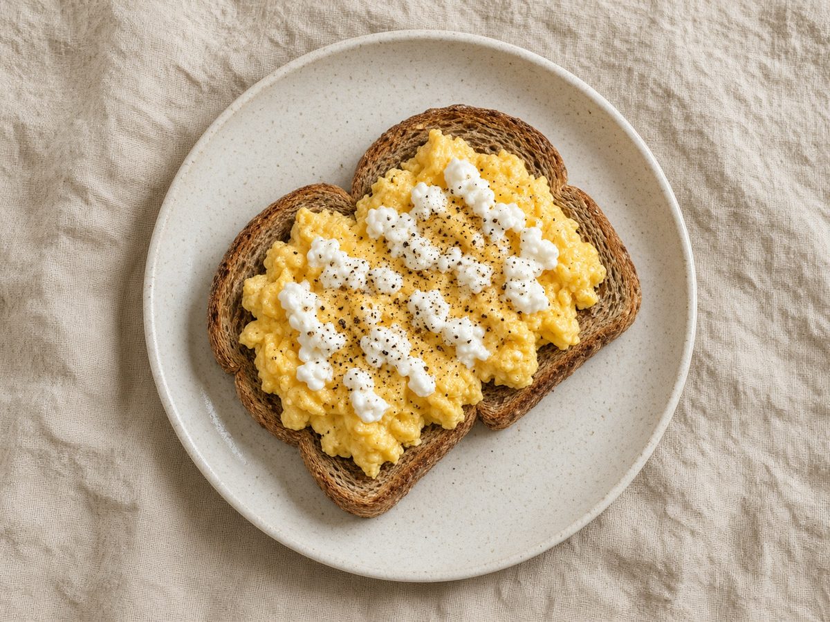 Rührei mit Hüttenkäse auf Vollkornbrot